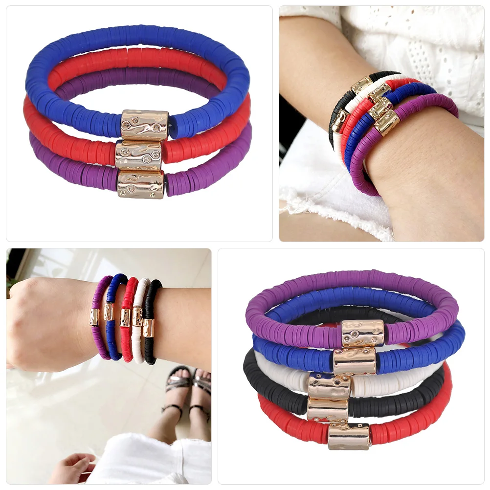 Colorful Polymer Clay Bracelet Elastic Chain Bohemian Style Manual Custom Handmade Miss
