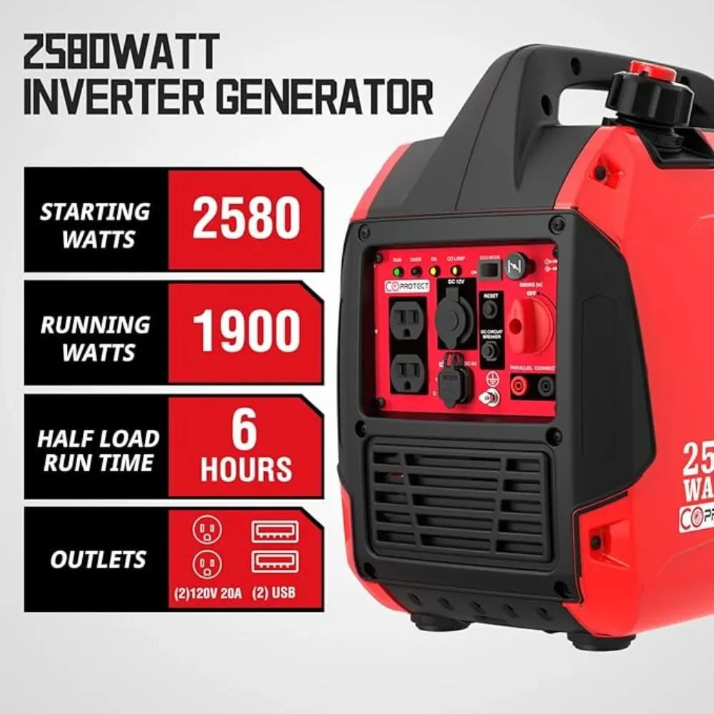 2580-Watt Gas Powered Portable Inverter Generator Super Quiet for Camping Tailgating Home Emergency Use