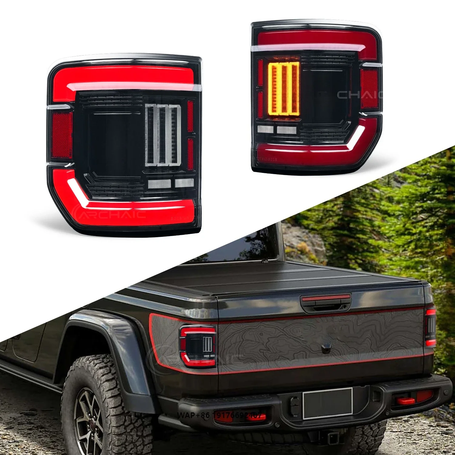 Archaic New LED Taillights for Gladiator JT 2019-2025 Plug&Play Sequential Turning Signal DOT Certified Car Modification
