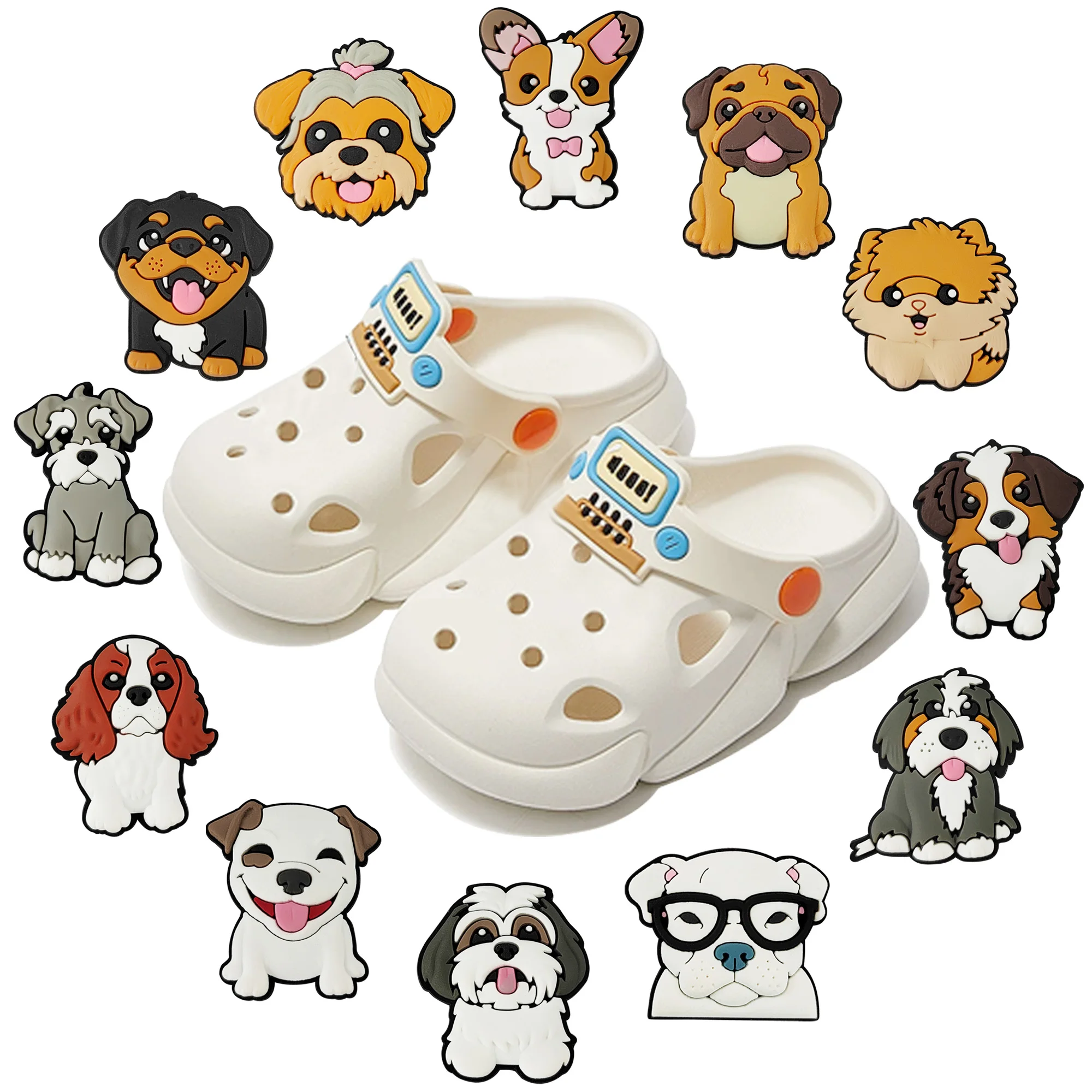 

1-12pcs Mix Cute Dogs Cocker Corgi Shoes Charms Decorations PVC Animal Buckle for Kids Phone Case Party Present