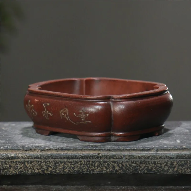 2023 Purple Sand Solid Color Flower Pot Square Bucket Pot Bonsai Pot Classical Chinese Home Decoration Flower Pot 1PCS LE658