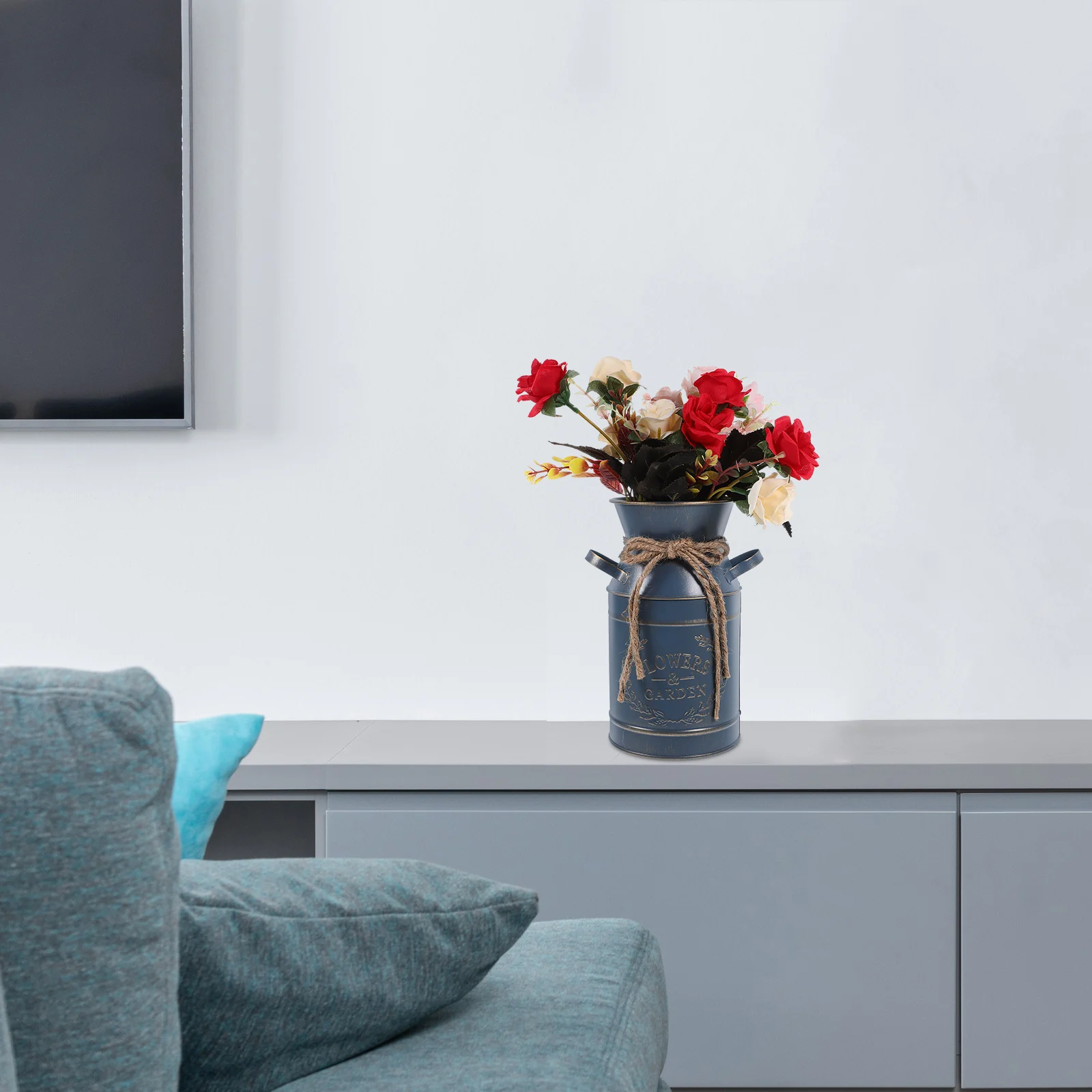 Galvanized Iron Rustic Flower Bucket Vintage Pitcher Vase Decorative Flower Pot for Home Office Balcony Floral Arrangement