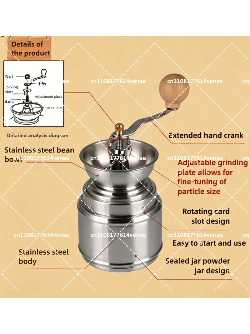 Stainless Steel Manual Coffee Grinder Hand Crank Spice Mill Portable Coffee Bean Grinder for Home Brewing Travel