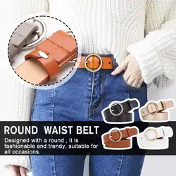 Fashion Women Leather Belt Classic Retro Simple Belts for Girls Metal Round Waist Belt Leisure Dress Jeans Wild Waistband