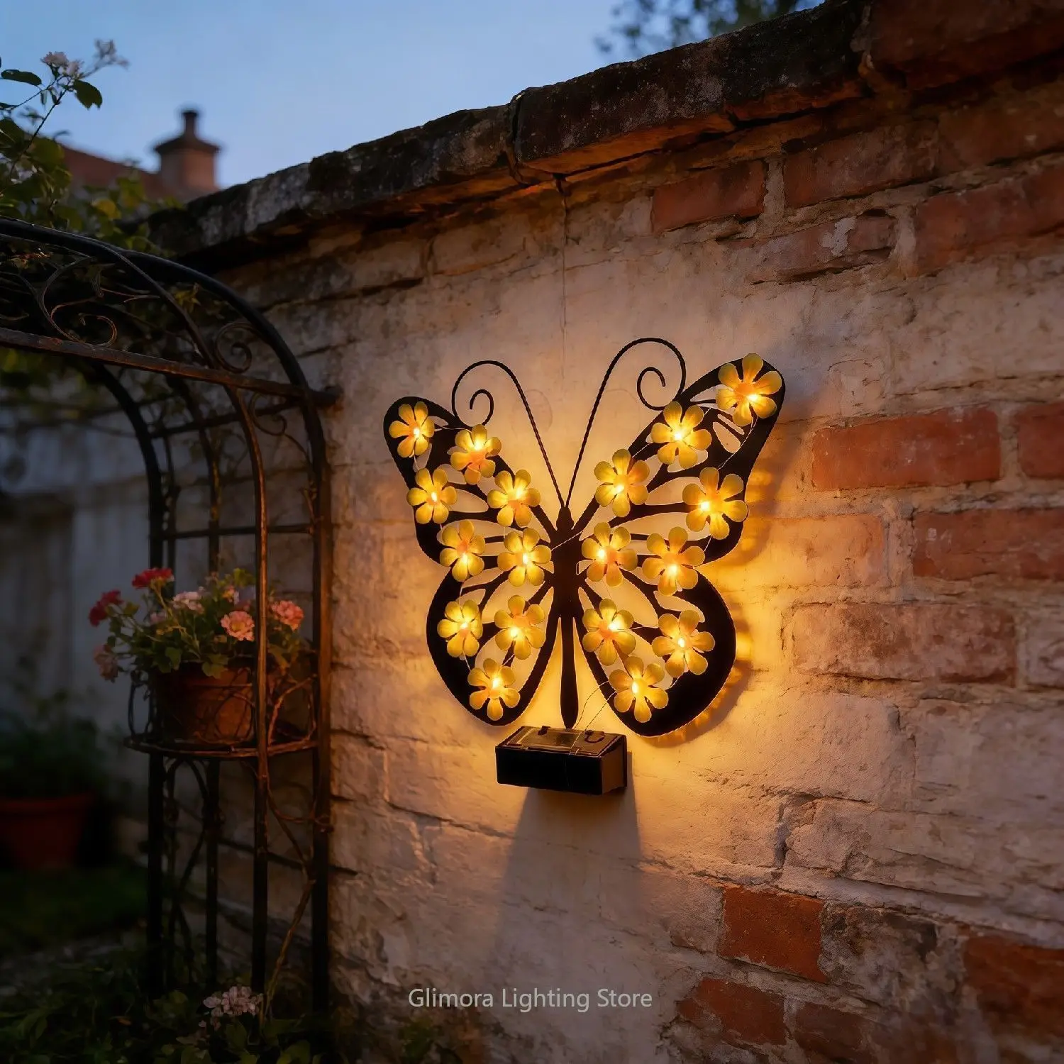 Solar Iron Art Butterfly LED Garden Light, Black Metal Hanging Ornament for Patio, Rustic Glowing Accent for Courtyard Yard