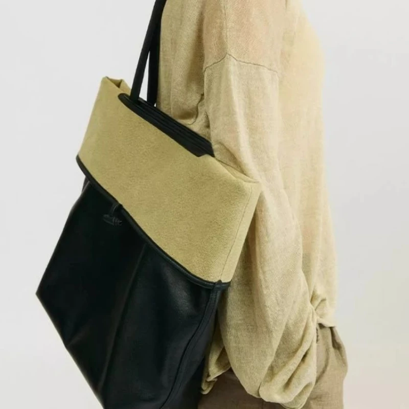 One Shoulder Pack Underarm Black Soft Leather Tote Bags Women's 2026 New Package Light Luxury Niche High-value Laptop Bag