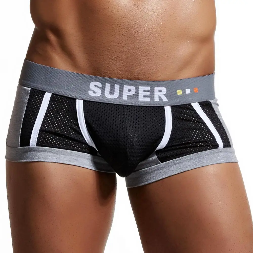 SUPERBODY Underwear Men Boxer Shorts Sexy U convex Design Mesh Breathable Male Panties Underpants Boxers for Man