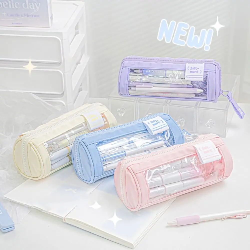 

Transparent Cylinder Pattern Pen Case Waterproof PVC Transparent Prism Pencil Bag Portable Ins Visual Pencil Case Student Gifts