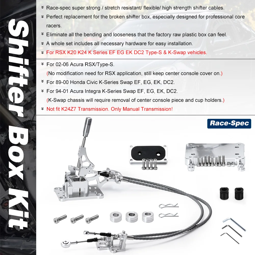 Shifter Box Shifter Cables Knob Trans Bracket Shifter Base Plate Firewall Cable Grommet Race-Spec Manual For RSX K-Swap K20 K24