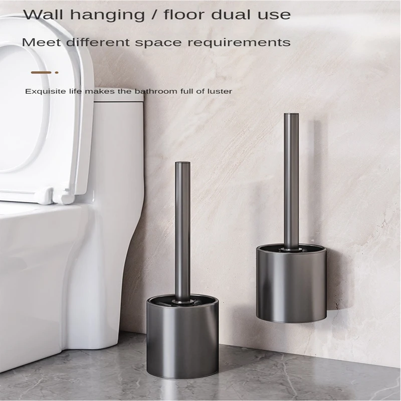 Toilet Brush Bathroom Accessories Wall Mount Floor Dual Use Cleaning Holder Stainless Steel Washroom Brushes Space Aluminum Rod