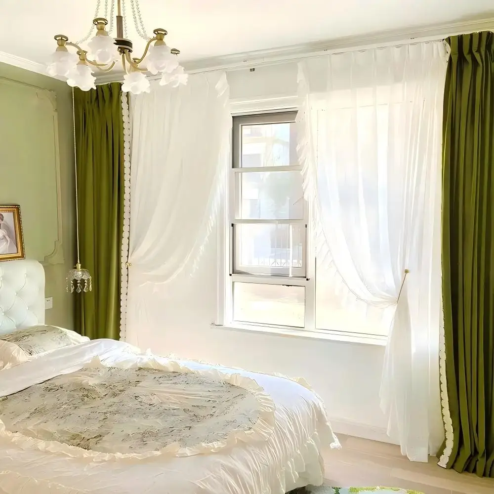 200045  French Australian cashmere curtains for shading, thickening, small and fresh Rococo lace curtains, living room, bedroom