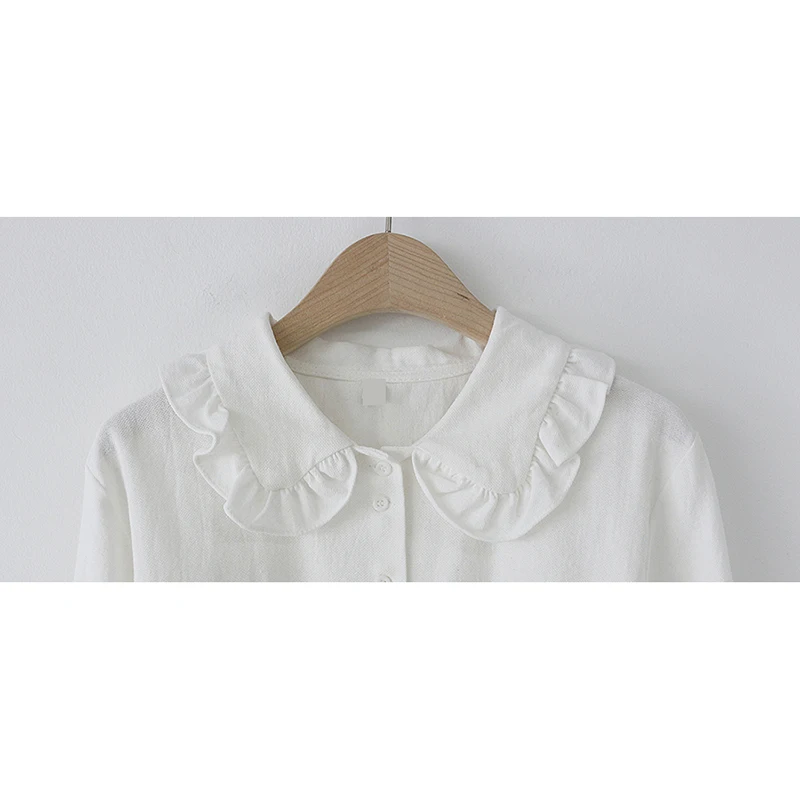 Ruffles Blouse Shirt Women 2022 Button Preppy Style Peter Pan Colla Blouses Ladies Long Sleeve White Woman Clothes Chemise Femme