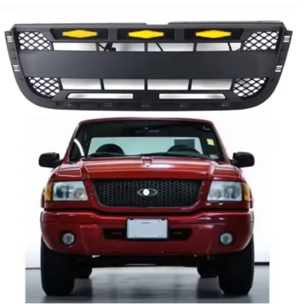 

Front Grille With Amber Lights Fits For Ford Ranger 2001-2003 Honeycomb Style Racing Grill