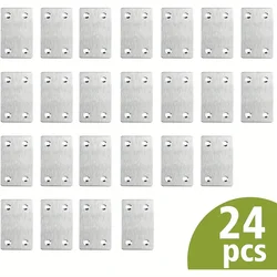 24 flat straight support brackets, silver flat repair plate stainless steel fixed angle brackets, used for wooden furniture