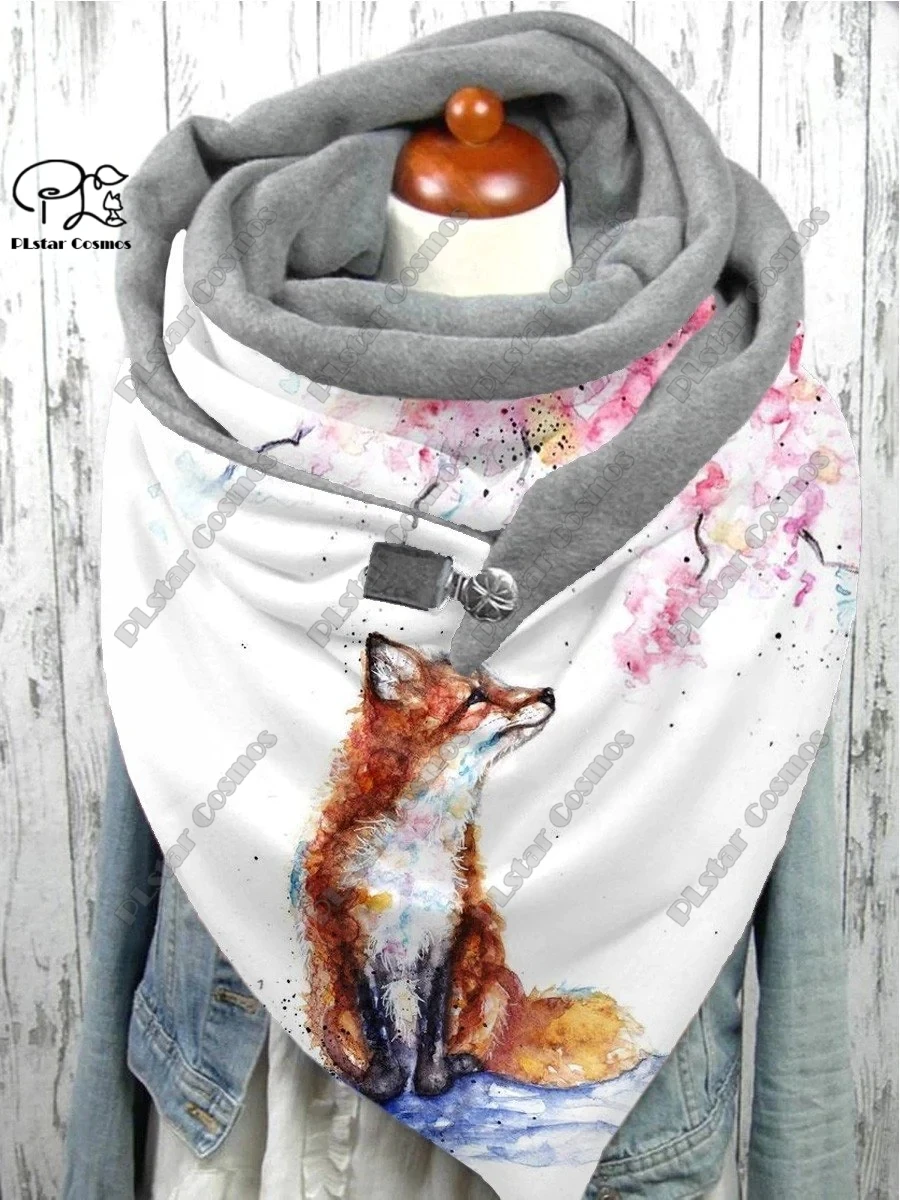 3D printed animal series cute fox horse elk giraffe pattern warm shawl scarf spring and winter large triangle scarf casual gift