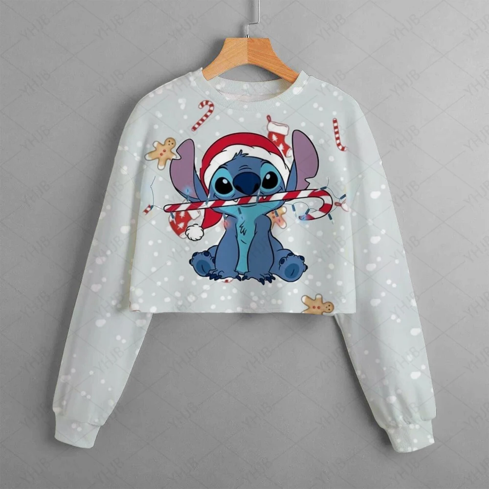 Fashionable girl clothing, spring tops for girls, cute Stitch patterned long sleeved round neck hoodies, essential for sweet gir