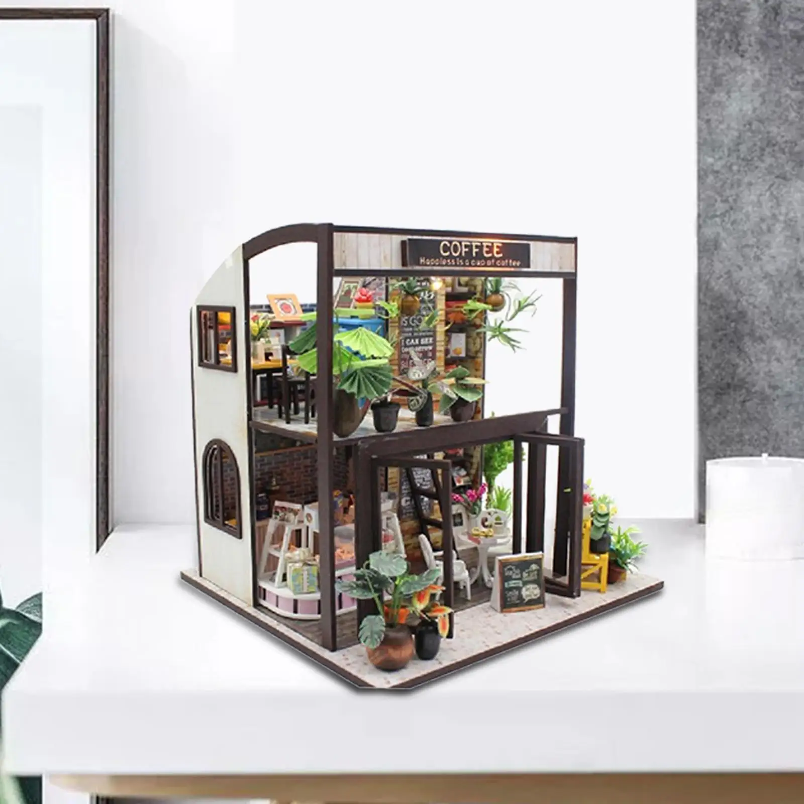 1/24 Poppenhuis Miniatuur Diorama Diy Koffiehuis Met Meubels