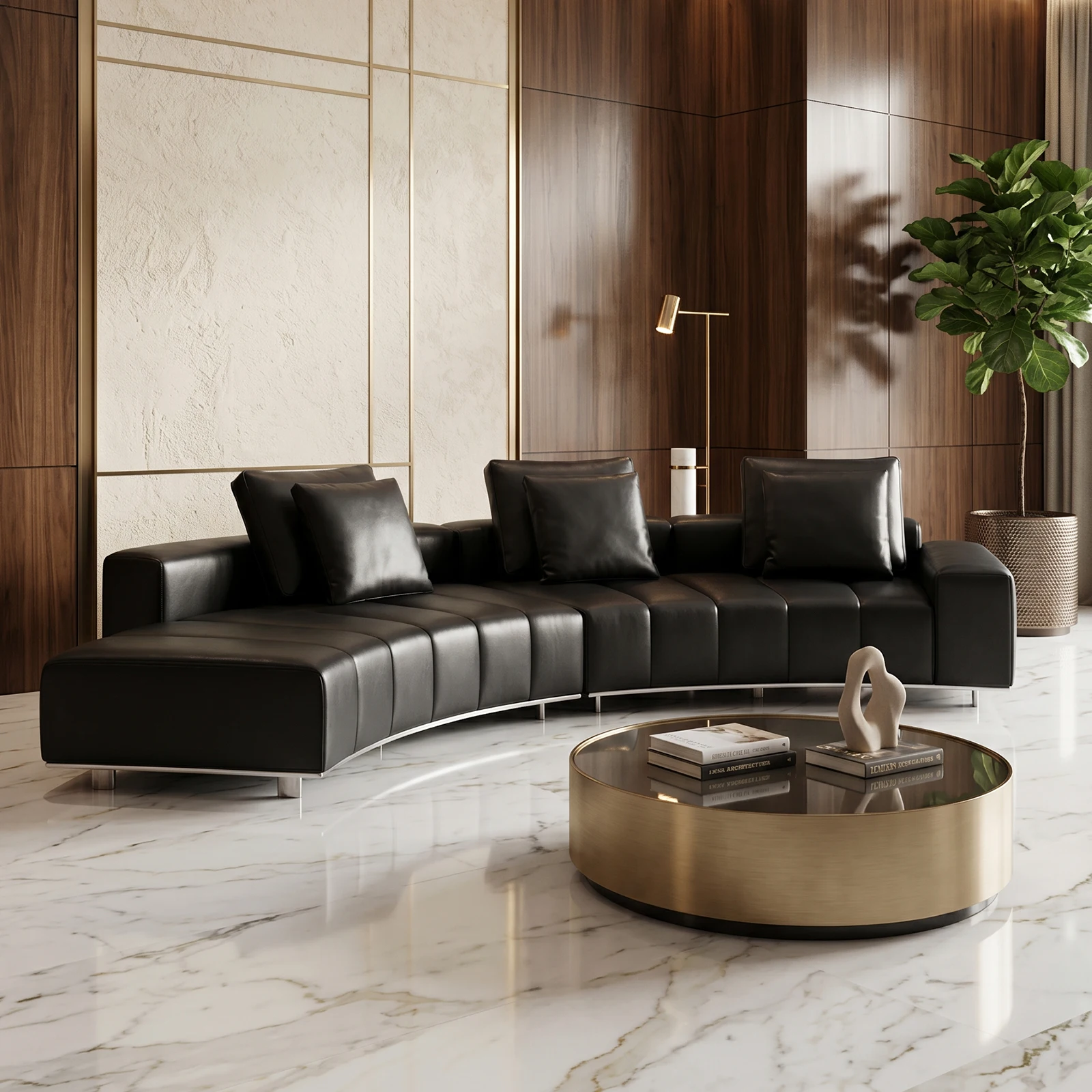 #Modern Black Piano Key Curved Leather Sofa Luxury Large L Shape Modular Sectional Sofa for Living Room