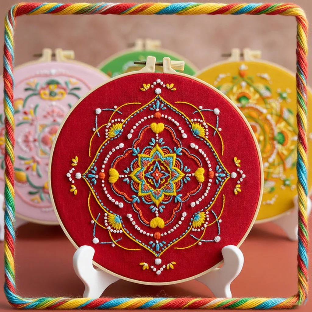 

Mandala DIY Handmade 3D DIY Embroidery Kit with Hoop Art Needlework Cross Stitch Sets Craft Supplies For Relaxation Home Decor