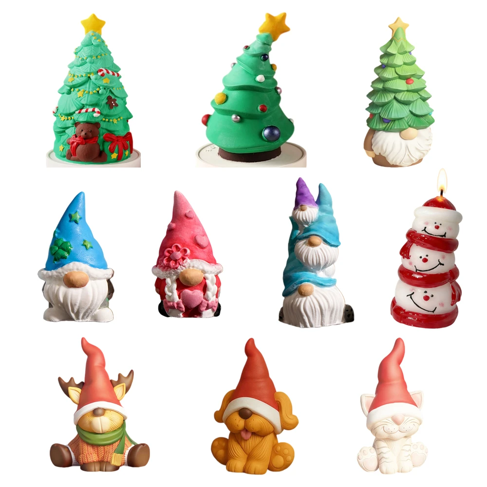 Easter Dwarfs Clay Cement Concrete Molds DIY Trees Cat Dog Elf Gypsum Plaster Mould Craft Art Ornament Candle Silicone Mold