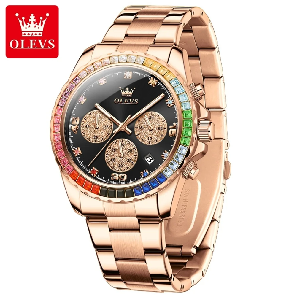 OLEVS 2939 Original Man Watch Luxury Brand Colorful Diamond Waterproof dial High Quality Multifunctional Quartz Men\'s Watches