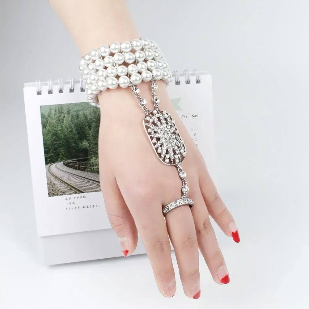 

Art Deco Simulated Pearl Bracelet Set Inspired by the Great Gatsby for Wedding Bridal 1920s Flapper Fashion Accessories