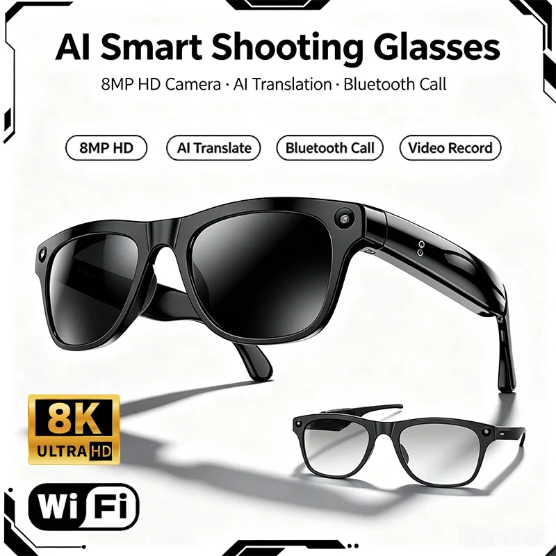 Upgrade Smart AI Camera Multi-functional Glasses ChatGPT Bluetooth Call 8K HD Shooting AI Translation Outdoor Sports Sunglasses