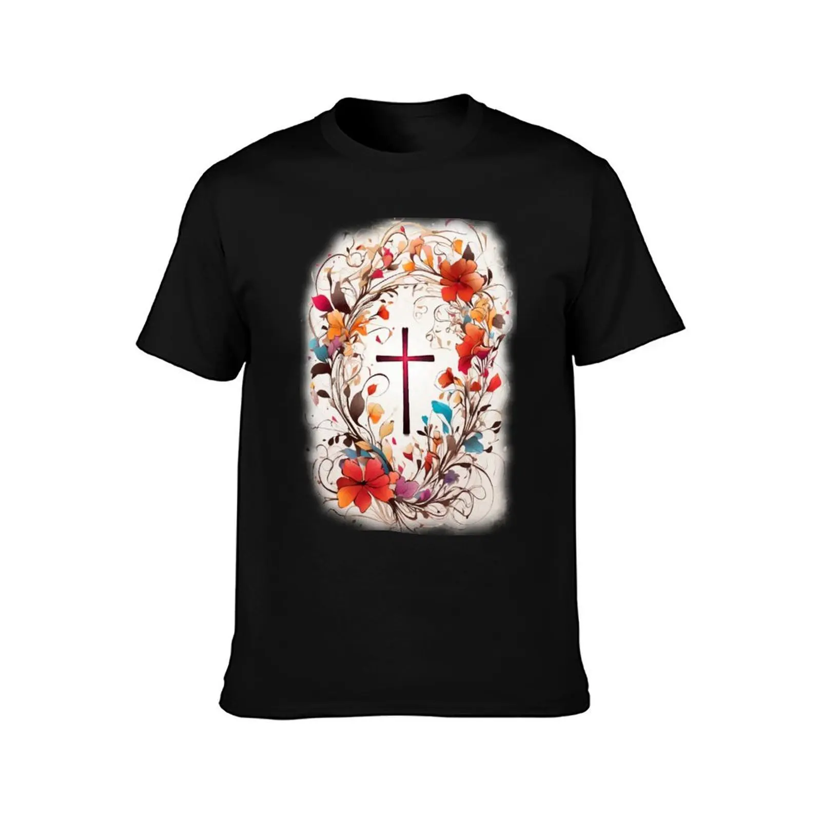 Christian Wall Art, Decor- Cross T-Shirt Basic Daily Outfit Short Sleeve Tee T-Shirt