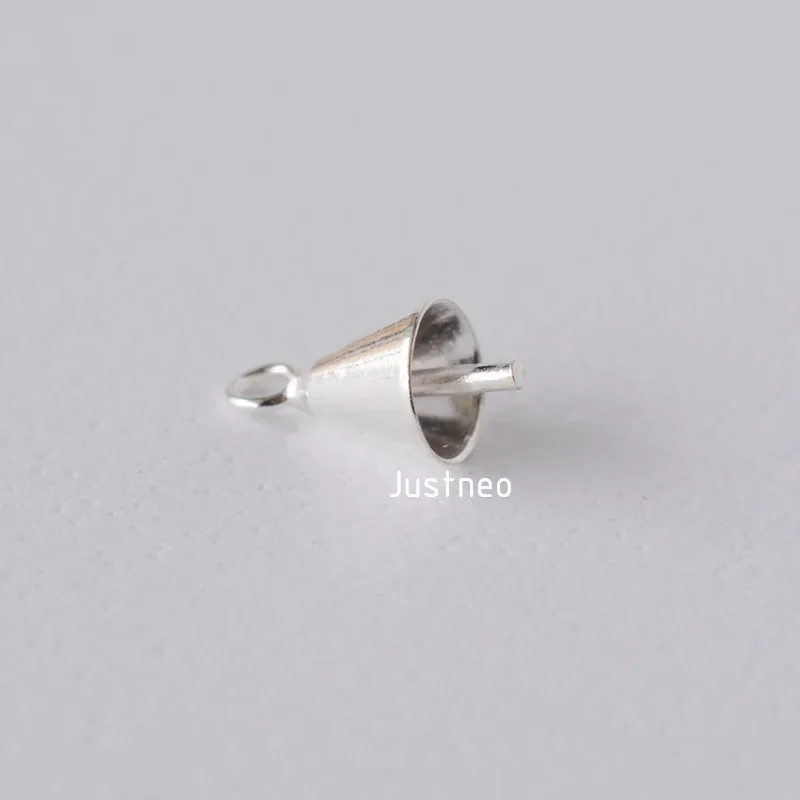 Solid 925 Sterling Silver Drop-shaped Pearl Cup Pendant Bail Connector with Pin, jewelry DIY silver findings/components.