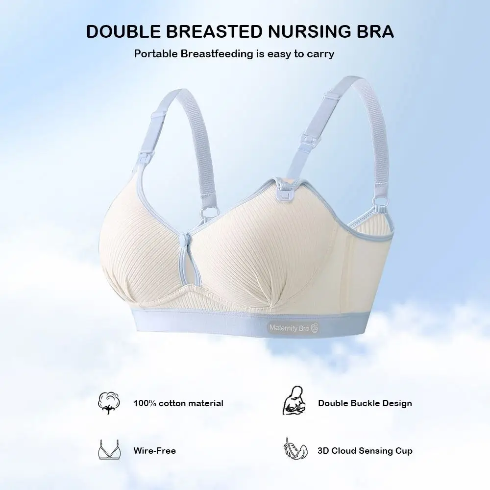 Durable Double Buckle Nursing Bra Push-up Breathable Maternity Bra Comfortable Soft Nursing Bralette for Breastfeeding