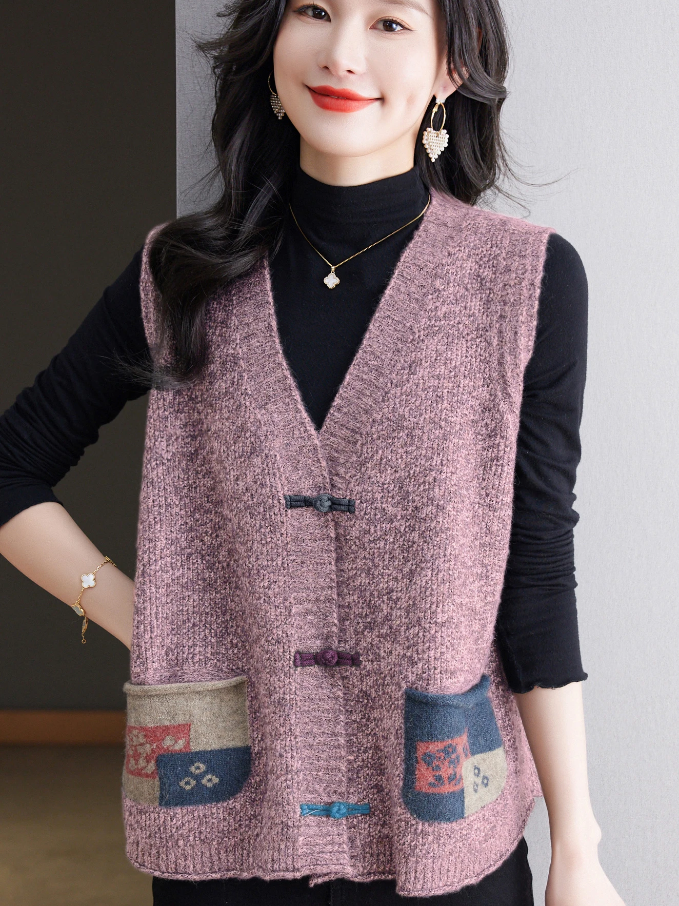 

Loose Knitted Wool Vest Jaet V-Ne Faionable Casual Wear for Middle-Aged And ly Women Spring Autumn New Sle