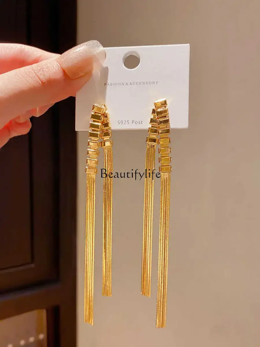 2024 new trendy temperament long fringed big earrings temperament European and American style earrings