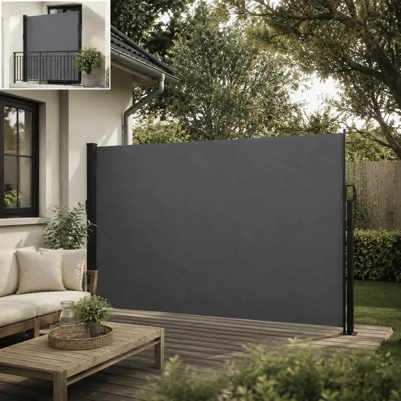 Auvent latéral rétractable anthracite 160x500 cm, tissu polyester PU imperméable anti-UV, structure en acier et aluminium, accessoires de fixation fournis, brise-vue pour balcon, terrasse, jardin, avec enroulement automatique résistant au soleil, à la pluie et au vent.