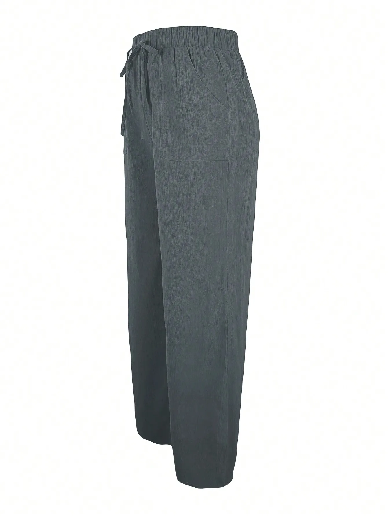 Women Fashion Elastic Waist Long Trousers Pockets Casual Solid Color Loose Female Elegant All-Match Straight Pants New