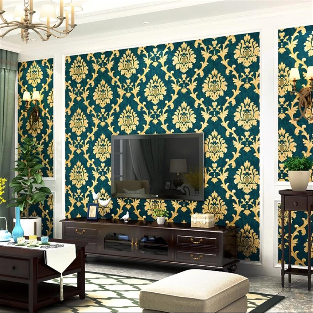 

Континентальный красный дамасский фон для спальни, гостиной, ресторана, телевизора, прикроватного дивана, фона телевизора, 3D обои, скраб, украшения для дома