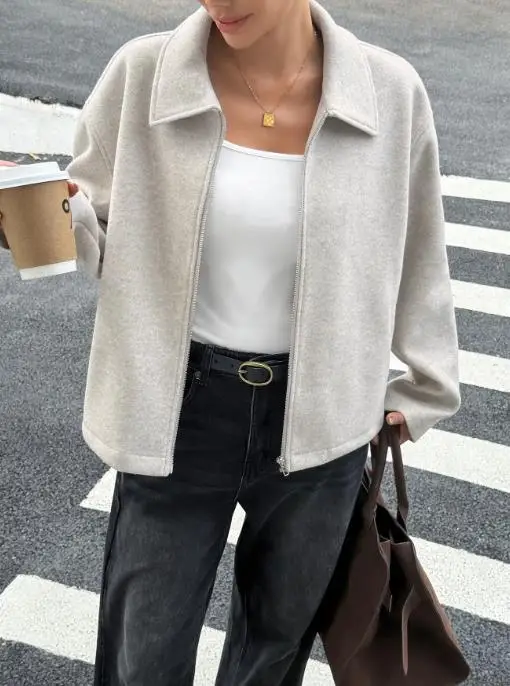 Kurtka damska 2025 jesień i zima elegancka i modna Y2K popularna uniwersalna kurtka z długim rękawem odzież damska