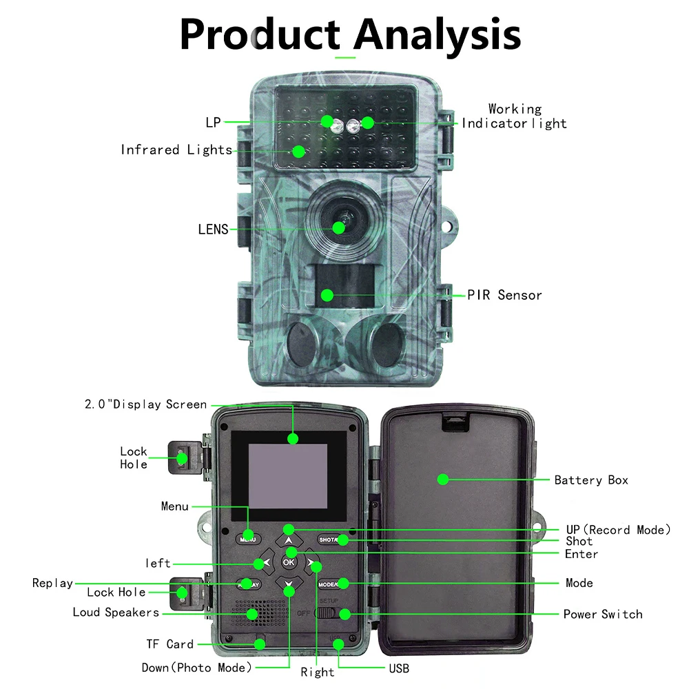 كاميرا تعقب WiFi 4K 60MP للرؤية الليلية كاميرا صيد مقاومة للماء مع شاشة 2 بوصة لمراقبة الحياة البرية في الهواء الطلق