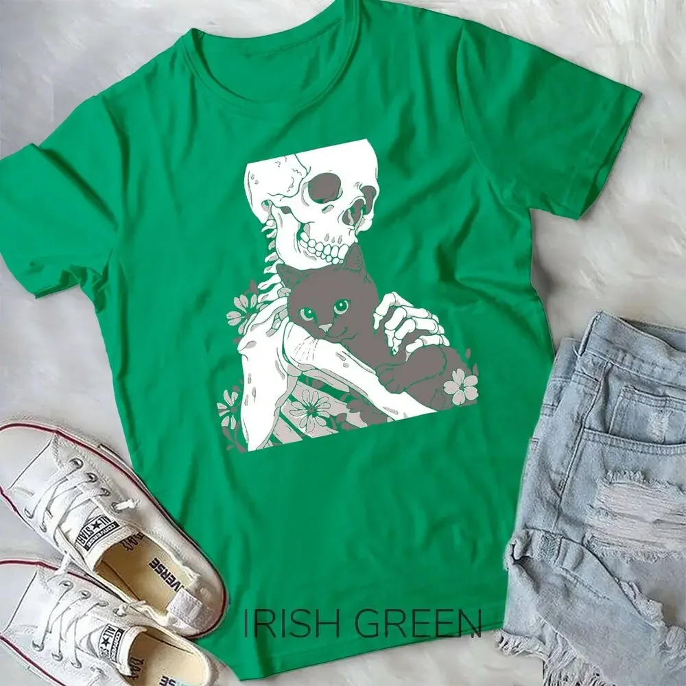 Skeleton Holding A Cat Shirt Lazy Halloween Costume Skull T-Shirt Unisex T-shirt