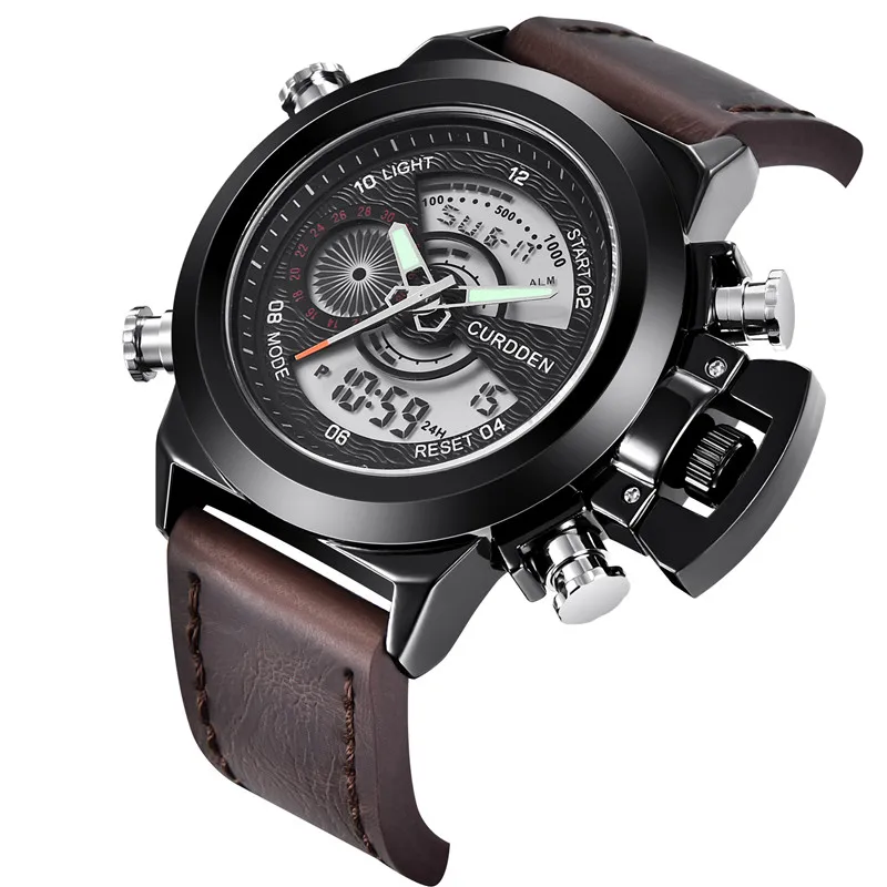 Original CURDDEN Brand Men Watches Montre Homme Casual Leather Band Dual Time Date Quartz Wrist Vintage Watch Black Reloj Hombre