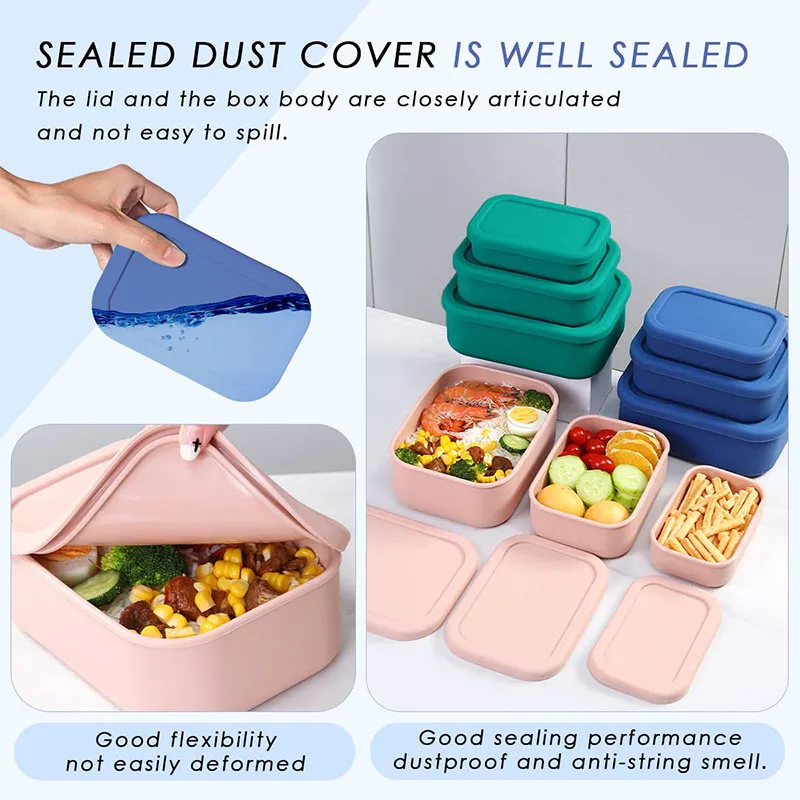 Leak-Resistant Bento Lunch Box Reusable BPA-Free Meal Prep Container Food Meal Storage Silicone Bento Box For Kids Adults Teens