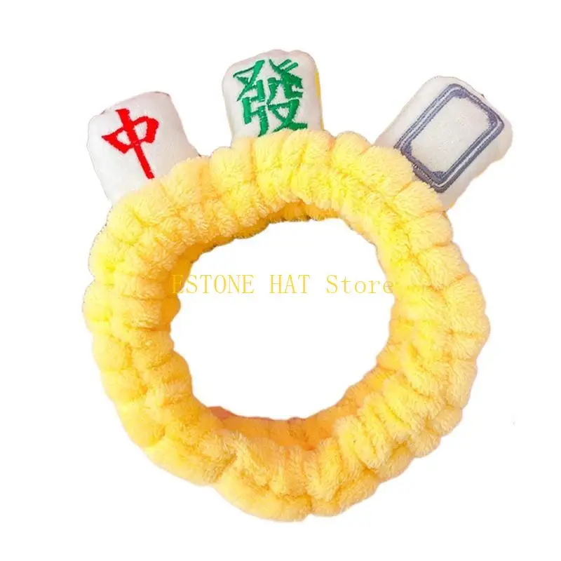 49MF Creative Wash Face Headband Mahjong Hairband Elastic Makeup Plush Headwrap