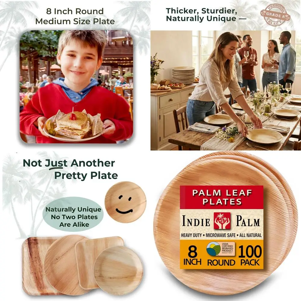 

Набор из 100 одноразовых круглых тарелок из пальмовых листьев (8 дюймов) - прочные, компостируемые и биоразлагаемые - экологичные тарелки для вечеринок