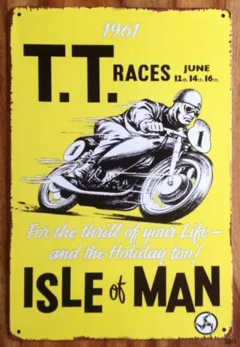 Schild aus Metall – TT RACES ISLE OF MAN Vintage Retro-Poster-Kunstdruck im A4-Format – Aluminium
