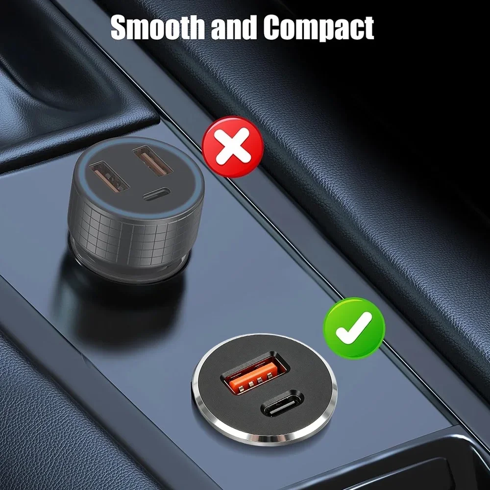 12V Aluminum USB Outlet 30W PD Type-C & 18W QC3.0 Mini Car Charger Dual Port Fast Charging Socket for Car Camper Van Bus Boat