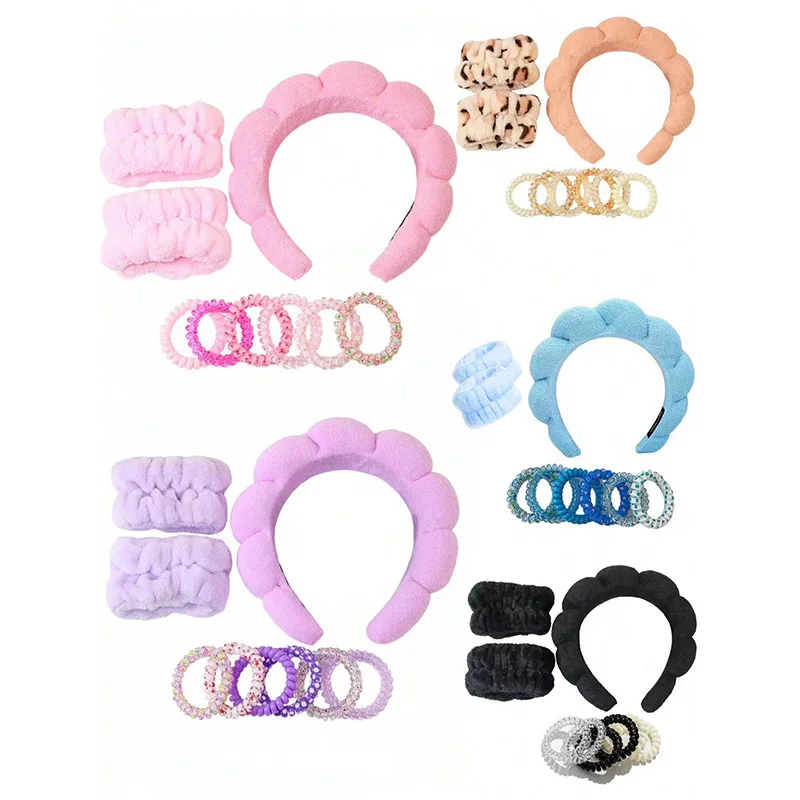 منشفة مكارون للنساء إسفنجة فلانليت ، عجين مقلي ، عصبة شعر للوجه ، رباط معصم ، مشبك شعر علوي عالي الجمجمة ، 9 *