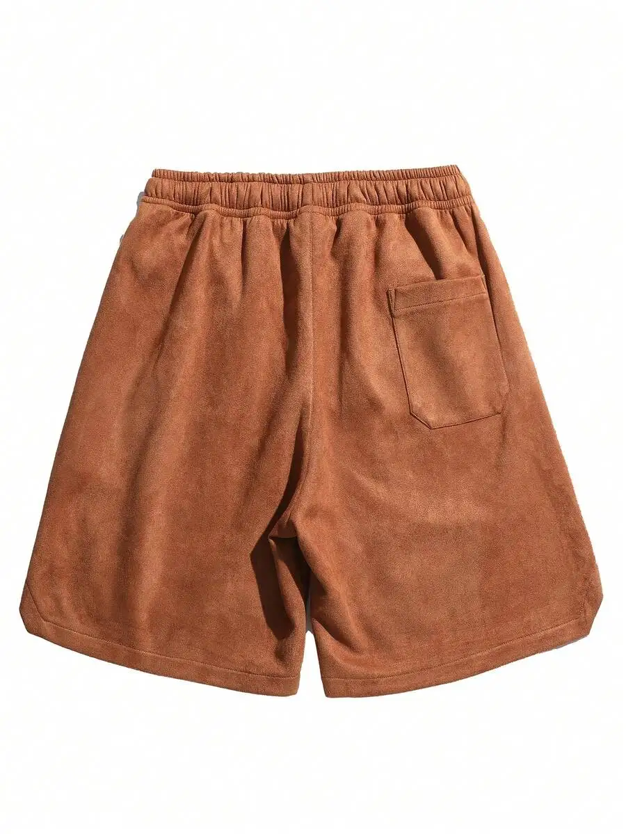 

Mens Brown Loose-Fit Elastic Waist Casual Shorts With Back Pocket
