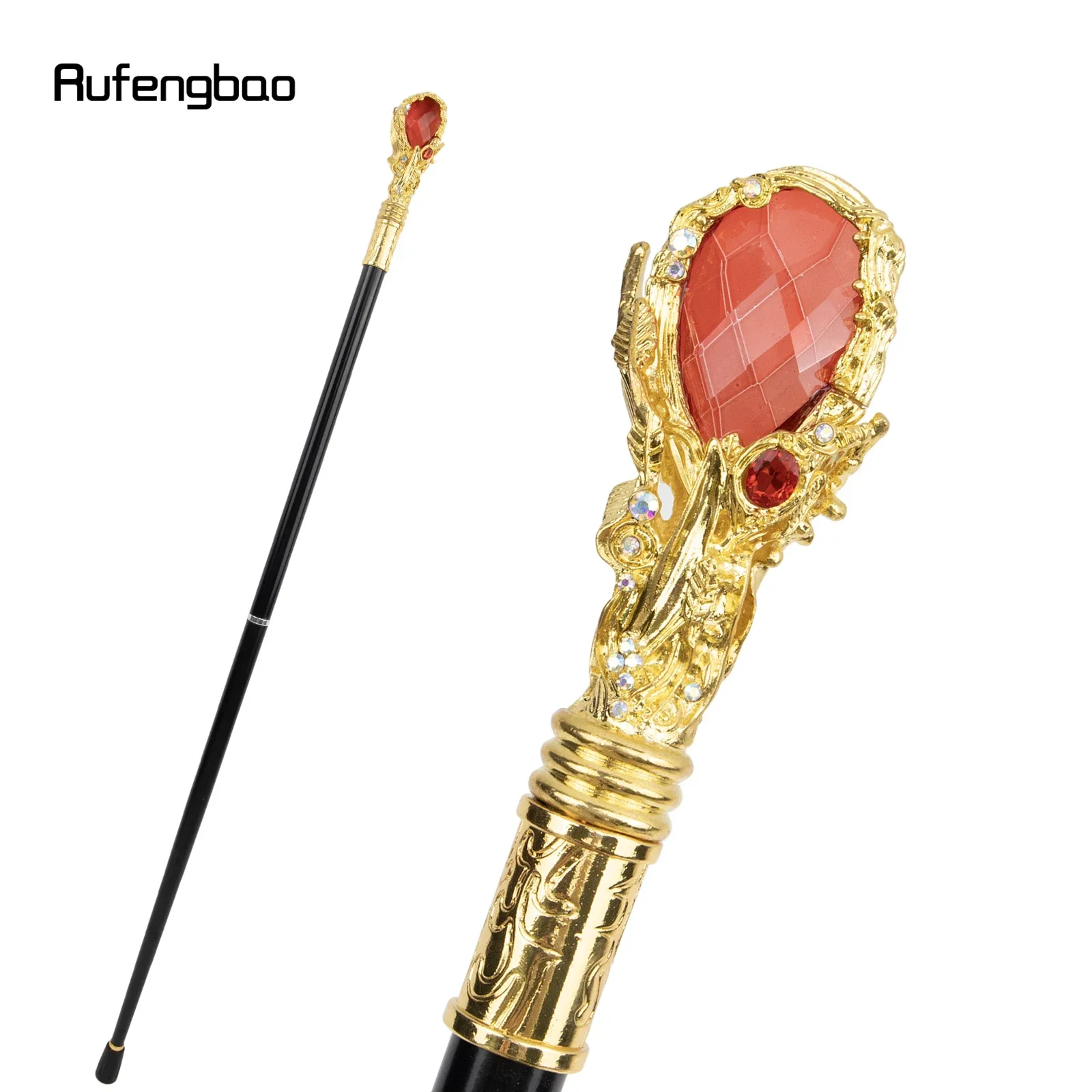 

Red Diamond Type Golden Walking Cane Fashion Decorative Walking Stick Gentleman Elegant Cosplay Cane Knob Crosier 95cm
