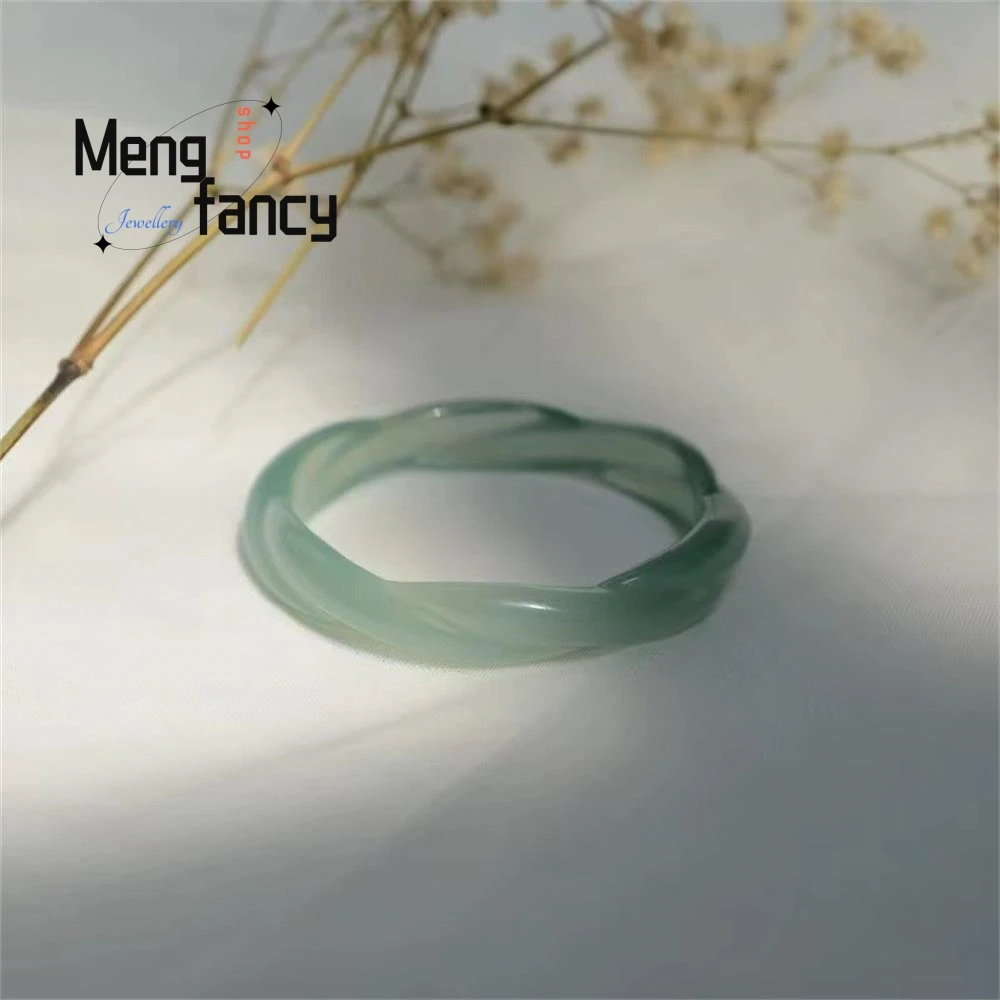 Natural Oil Green Agate Chalcedony Twisted Bangle Simple Exquisite High-grade Fashion Fine Jewelry Sexy Young Girls Holiday Gift