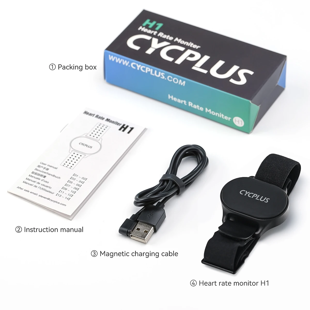 CYCPLUS Hartslagsensor Armband Pols Borstriem Bluetooth ANT+ Fitnessmonitor voor Garmin Wahoo GPS-fietscomputer