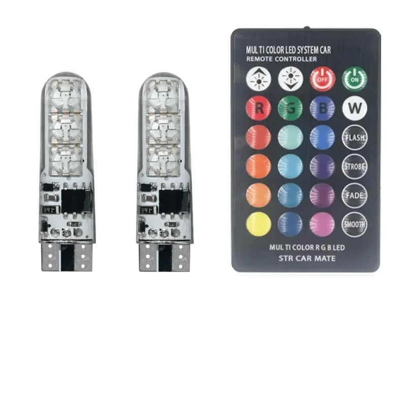 T10 W5W RGB LED Canbus 194 168 Led-lamp W5W 5050SMD Auto Dome Leeslamp SilicaGel Led Wedge Side Lamp met afstandsbediening
